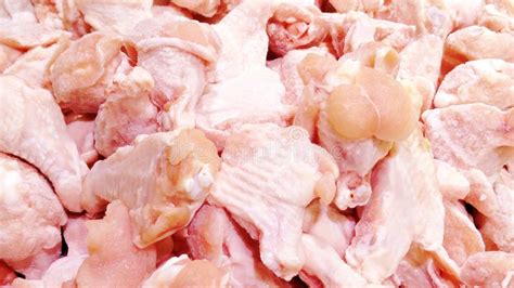 A Close Up Of Frozen Chicken Wings Frozen Chicken Wing Root Meat Displayed And Sold In