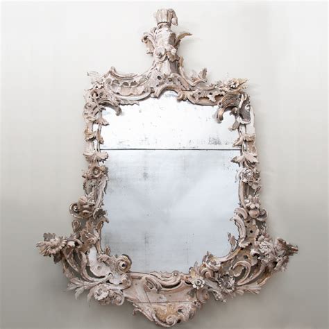 18thC rococo carved wood mirror • 3details