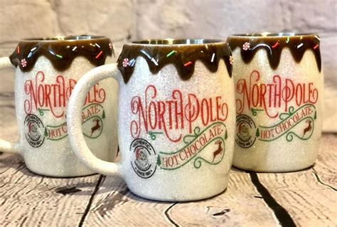 Hot Cocoa Mug Custom Christmas Tumbler Personalized North Pole Hot Chocolate Mug Glitter North