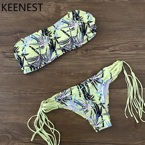 KEENEST Pad Support Swimsuit Bikini Set Bandage Swimwear Beach Wear