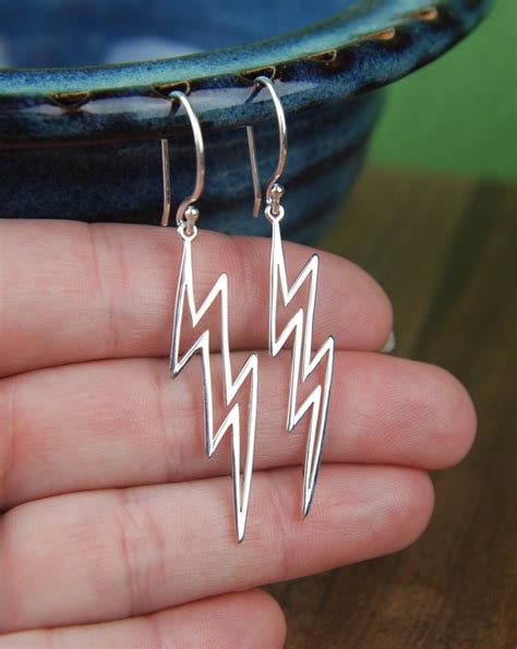 Large Sterling Silver Lightning Bolt Earrings Silver Bolt Etsy