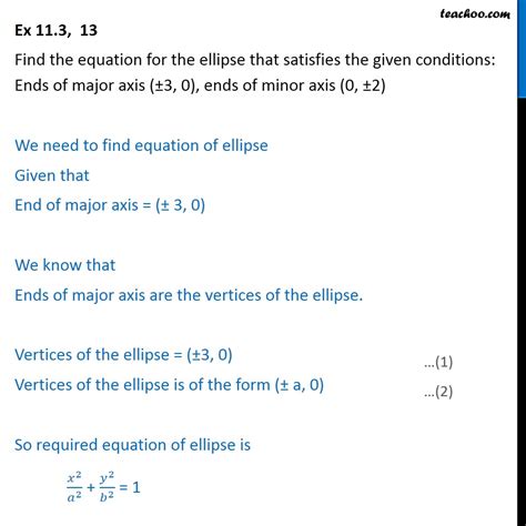 Ex 10.3, 13 - Find ellipse: Ends of major axis (3, 0) - Ellipse - Defi