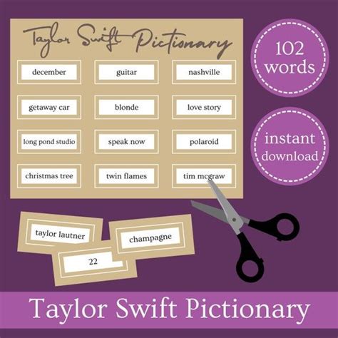 Taylor Inspired Pictionary Printable Birthday Party Game Etsy Taylor Swift Birthday