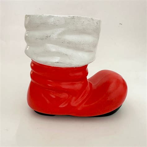 Vintage Red Santa Boot Planter Handmade Christmas Decor Etsy