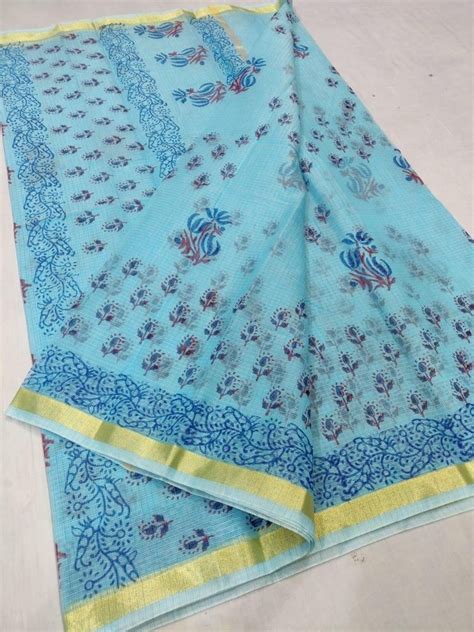 Casual Wear Printed Kota Doria Block Print Saree 6 3 M With Blouse