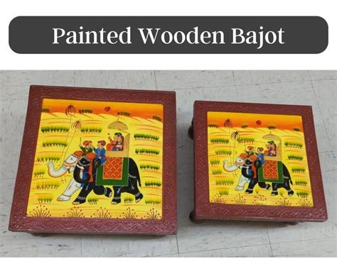 Indian Handmade Wooden Bajot Traditional Chowki Hand Painted Bajot For