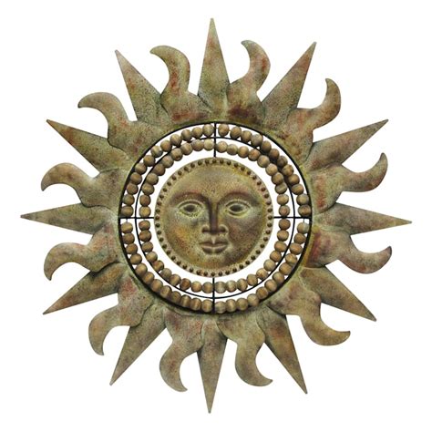 Wooden Beaded Metal Sun Face Outdoor Wall Decor