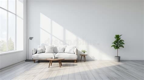 Modern Living Room Interior with White Wall Stock Photo - Image of ...