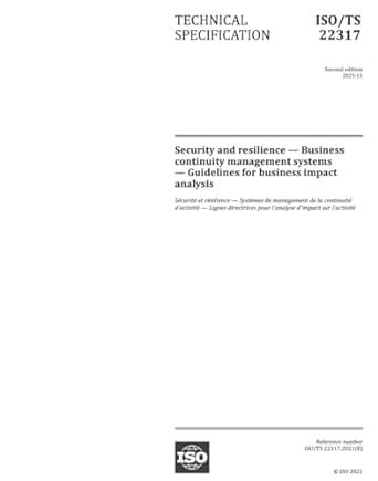 ISO TS 22317 2021 Second Edition Security And Resilience Business