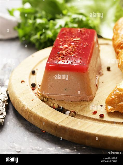 Gourmet Pate De Foie Gras With A Baguette For An Appetizer Stock Photo