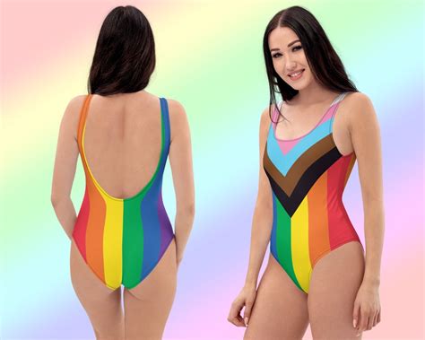 Progress Pride Flag Swimsuit Rainbow Pride Bathing Suit Queer Summer