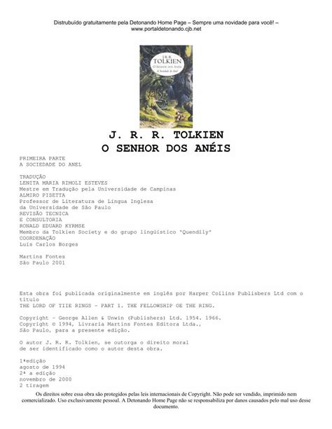 PDF J R R TOLKIEN O SENHOR DOS ANÉIS geocities ws mais