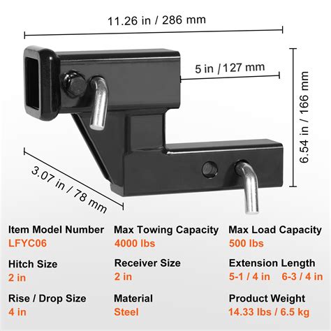 VEVOR Trailer Hitch Riser, for 2" Receiver with 4" Rise/Drop, Trailer