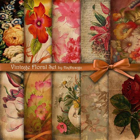 Vintage Floral Set Instant Download Vintage Floral Digital Paper