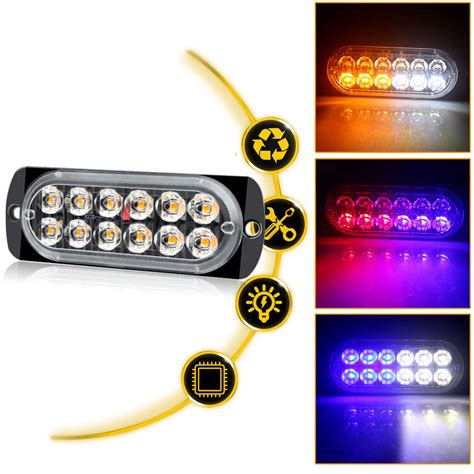 12 24v Car Side Marker Signal Warning Light 12led 36w Strobe Flash Light