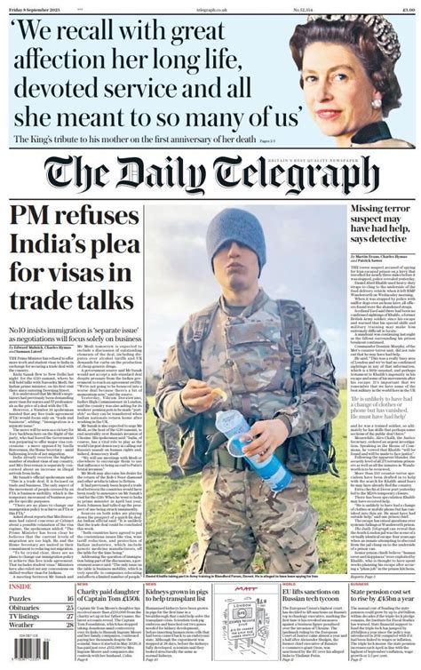 Daily Telegraph Front Page 8th Of September 2023 Tomorrows Papers Today