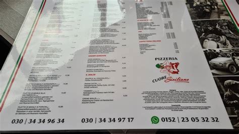 Speisekarte Von Pizzeria Cuore Siciliano Berlin