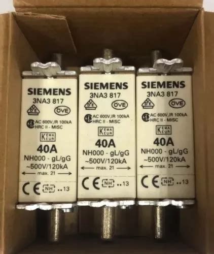 Kit 3 Fusível Nh000 Retardado 40a 500v 3na3 817 Siemens Parcelamento