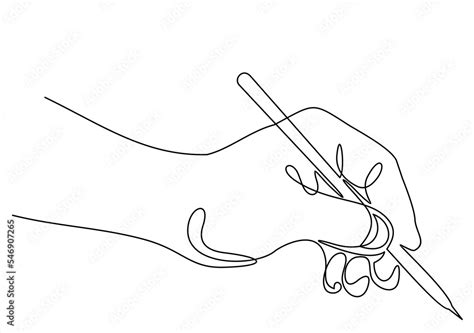 line drawing of hand holding a pen- continuous line drawing Stock