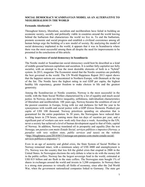 Social democracy scandinavian model as an alternative to neoliberalism