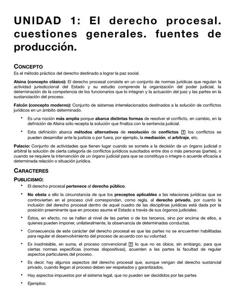 Resumen Procesal Civil Unidad El Derecho Procesal Cuestiones