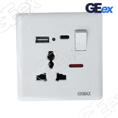 KKMAX 13A Single Universal Switch Socket With 2 1A USB Type A And Type