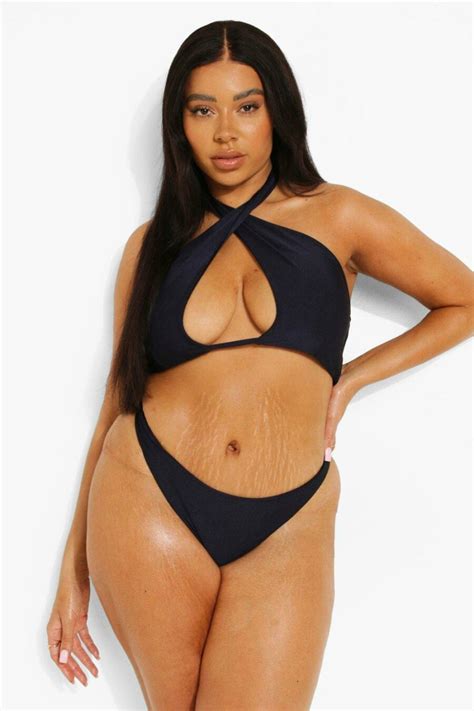 Boohoo Granatowy Str J Dwucz Ciowy Bikini Halter Plus Size