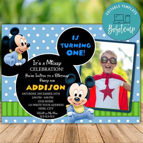 Editable Mickey Mouse Birthday Invitation Instant Download | Bobotemp