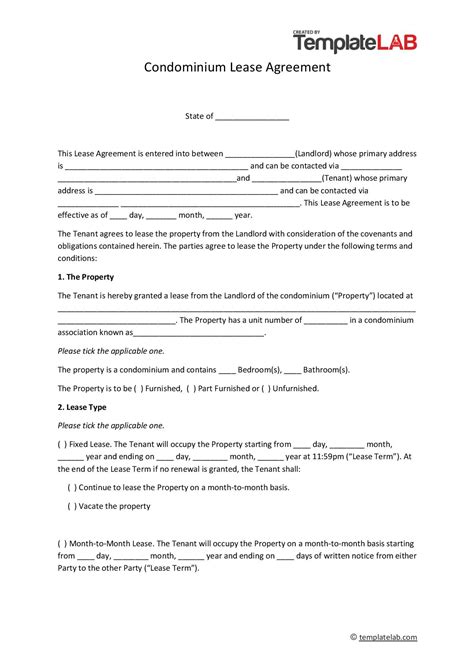 Condo Lease Template