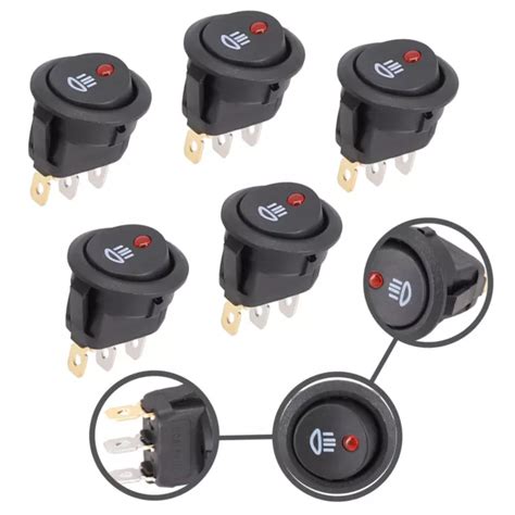 5 PIÈCES INTERRUPTEUR rocker de voiture camion rond 12 V rouge LED