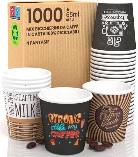 1000 Bicchierini in Carta per caffè 65ml bicchieri Ecologici