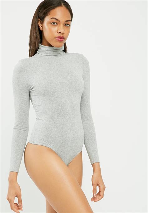 Long Sleeve Turtle Neck Bodysuit Grey Missguided T Shirts Vests