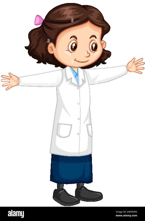 Cute Girl Cartoon Character Wearing Science Lab Coat Stock Vector Image