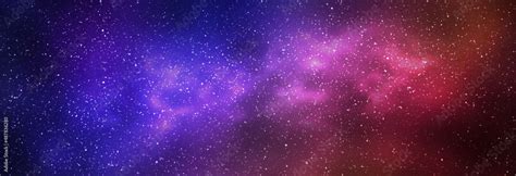 Night Starry Sky And Bright Blue Red Galaxy Horizontal Background