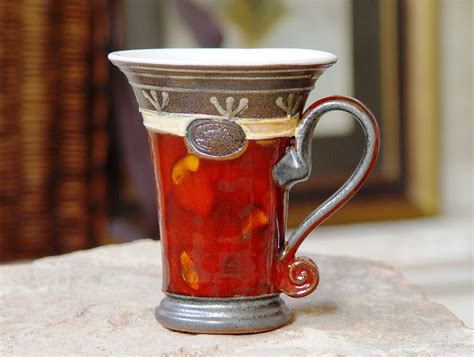 Hand Painted Red Ceramic Mug - Unique Clay Coffee Cup, Artisan Pottery ...