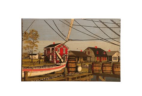 Vintage New England Harbor Scene Wood Panel Screen Print Etsy