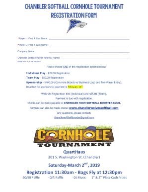 Fillable Online Chandler Softball Cornhole Tournament Fax Email