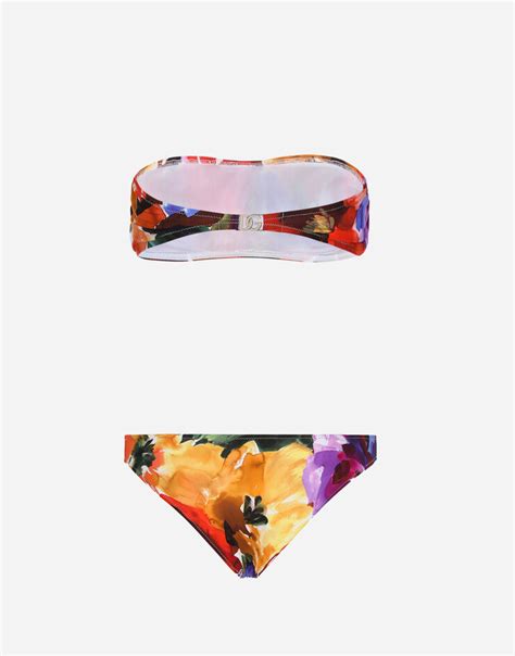 Bandeau Bikini With Abstract Flower Print In Print For Women Dolce