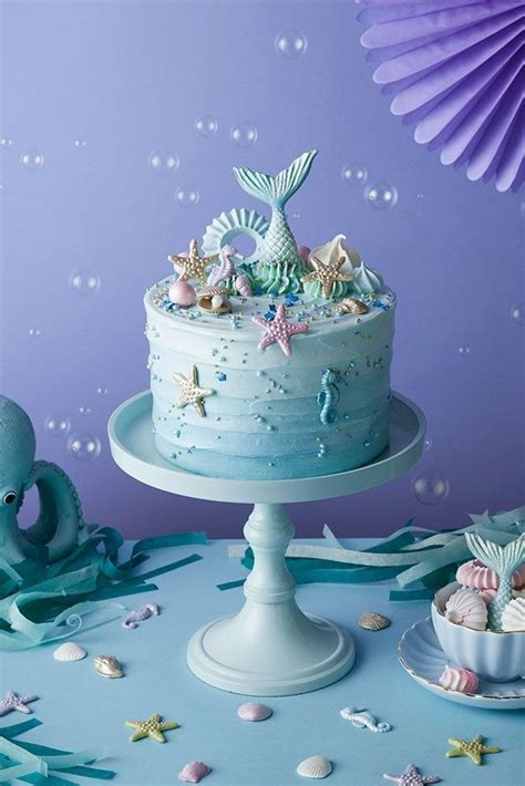 Mermaid Cakeunder The Sea This Rippled Mermaid Buttercream Cake Is Decorated With Golden Shells