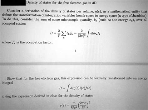 Solved Density Of States For The Free Electron Gas In 3d Consider A