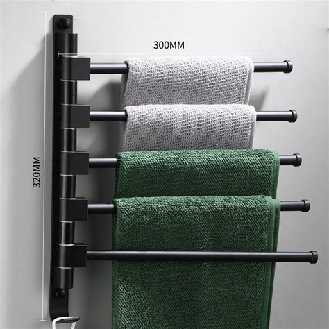 5 Arms Wall Mounted Aluminium Swivel Towel Rail Rack drilling / no drilling