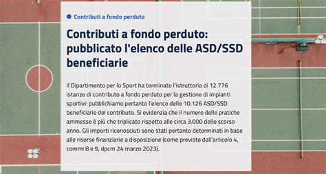 Contributi A Fondo Perduto Pubblicato L Elenco Delle ASD SSD