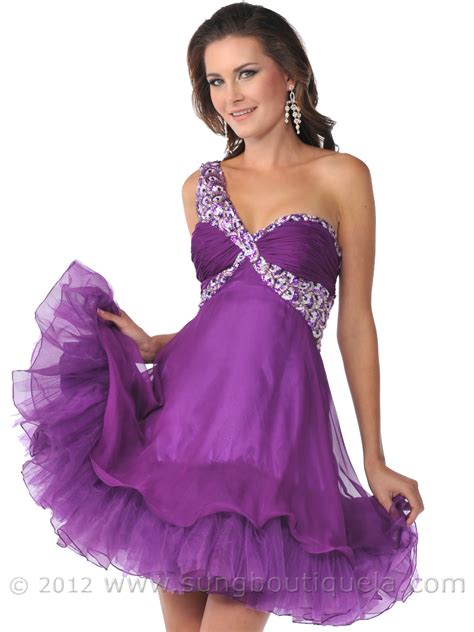 Purple Prom Dress One Shoulder Short