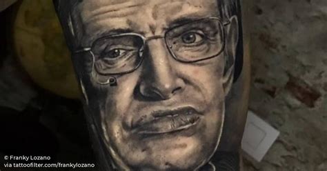 Healed Stephen Hawking Portrait Tattoo On The Inner