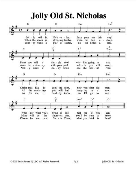 Jolly Old St Nicholas Sheet Music By Teach Simple