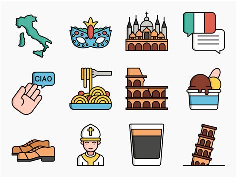 80 Italy Icon Set Flat Icons