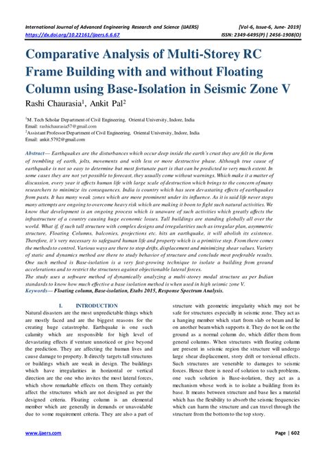 Pdf Comparative Analysis Of Multi Storey Rc Frame Building With And Without Floating Column