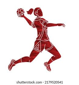 Handball Sport Woman Player Action Cartoon Stock Vector Royalty Free