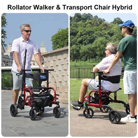 WALK MATE 2 In 1 Rollator Walker Transport Chair For Seniors 10