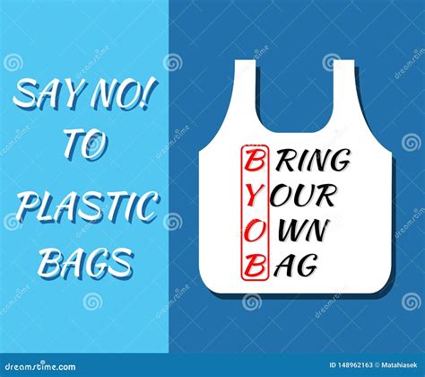 BYOB Concept Bring Your Own Bag Stop Plastic Pollution Stock Vector